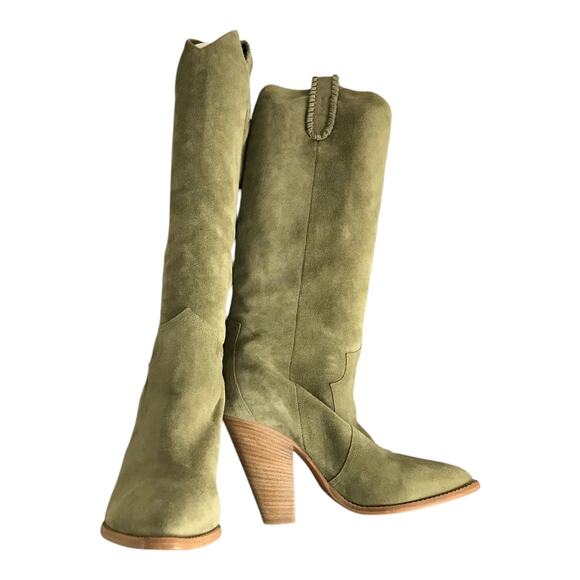 Isabel Marant Denvee Boots Wns 10 beige/Green Suede Tall Cool Girl Western - Picture 2 of 13